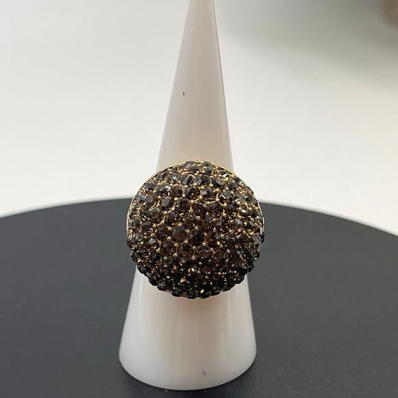 Sterling‎ Silver Vermeil 925 Pave Dark Gray Black Large Statement Ring Sz 7.5 - Picture 4 of 9